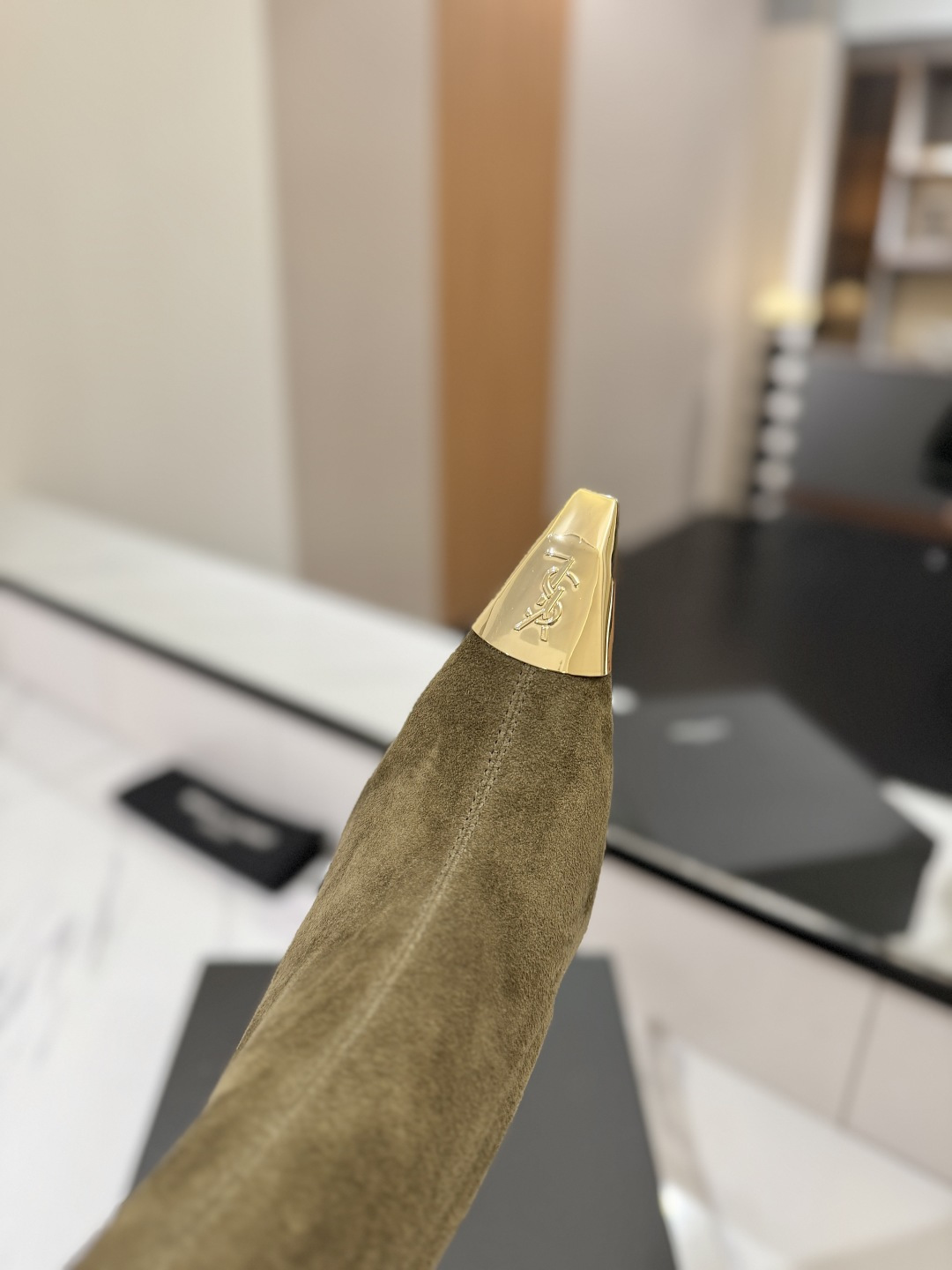 YSL SAINT LAURENT Anaïs 90 Suede Ankle Boots with Metal Cap Toe