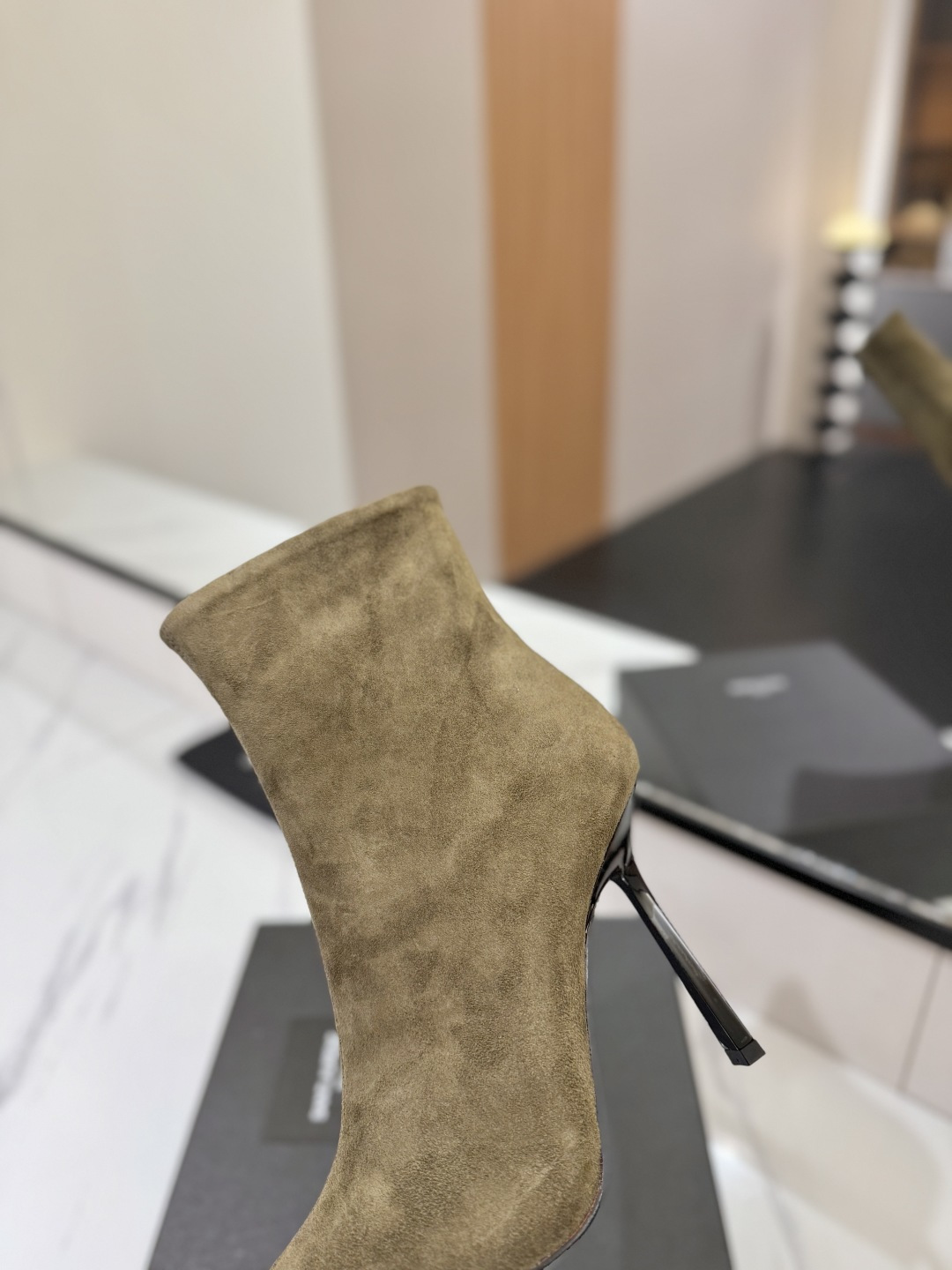 YSL SAINT LAURENT Anaïs 90 Suede Ankle Boots with Metal Cap Toe