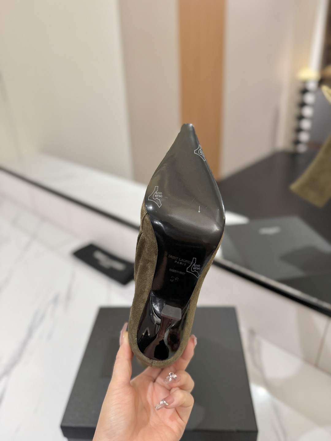 YSL SAINT LAURENT Anaïs 90 Suede Ankle Boots with Metal Cap Toe