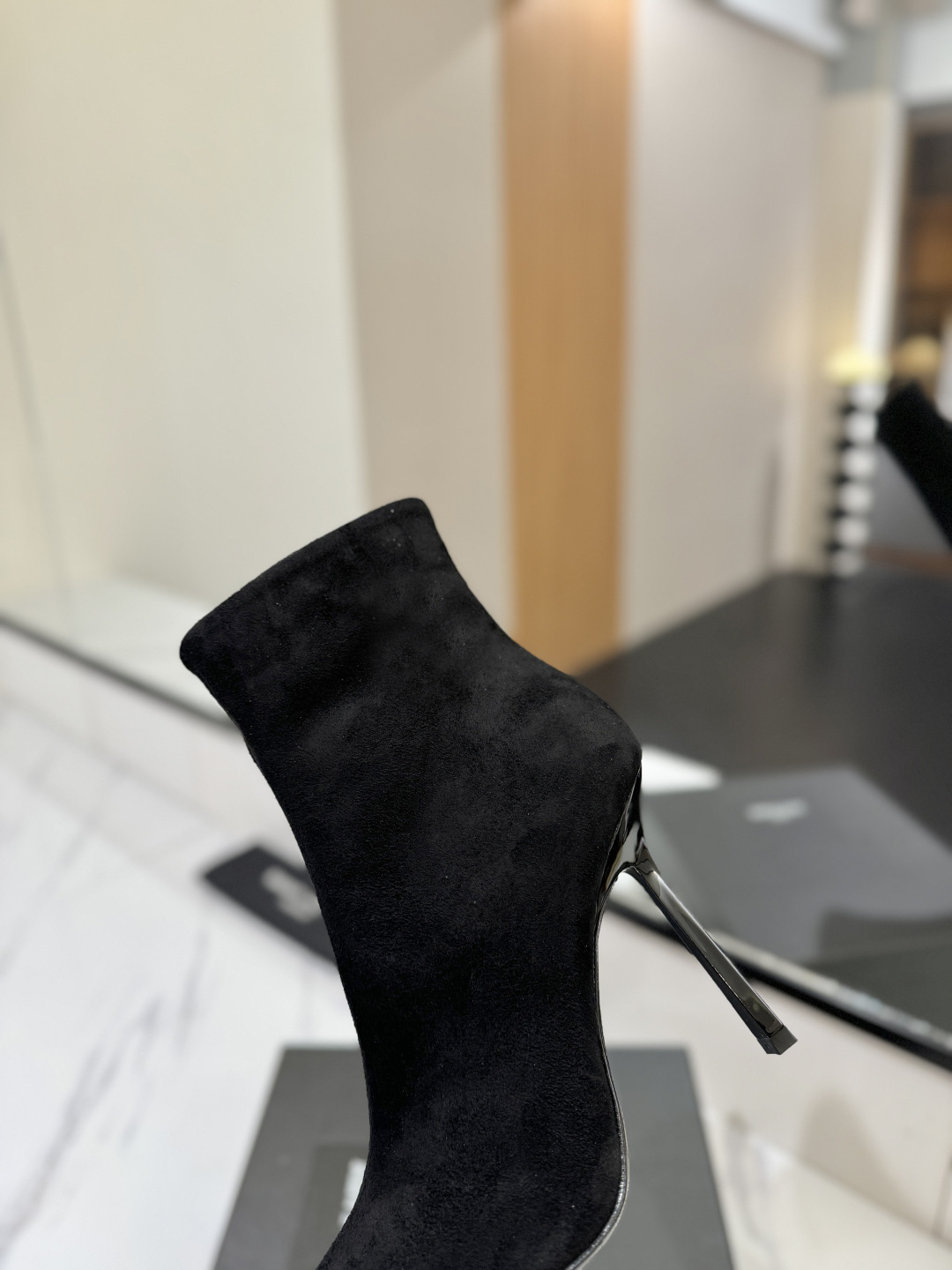 YSL SAINT LAURENT Anaïs 90 Suede Ankle Boots with Metal Cap Toe