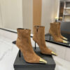 YSL SAINT LAURENT Anaïs 90 Suede Ankle Boots with Metal Cap Toe