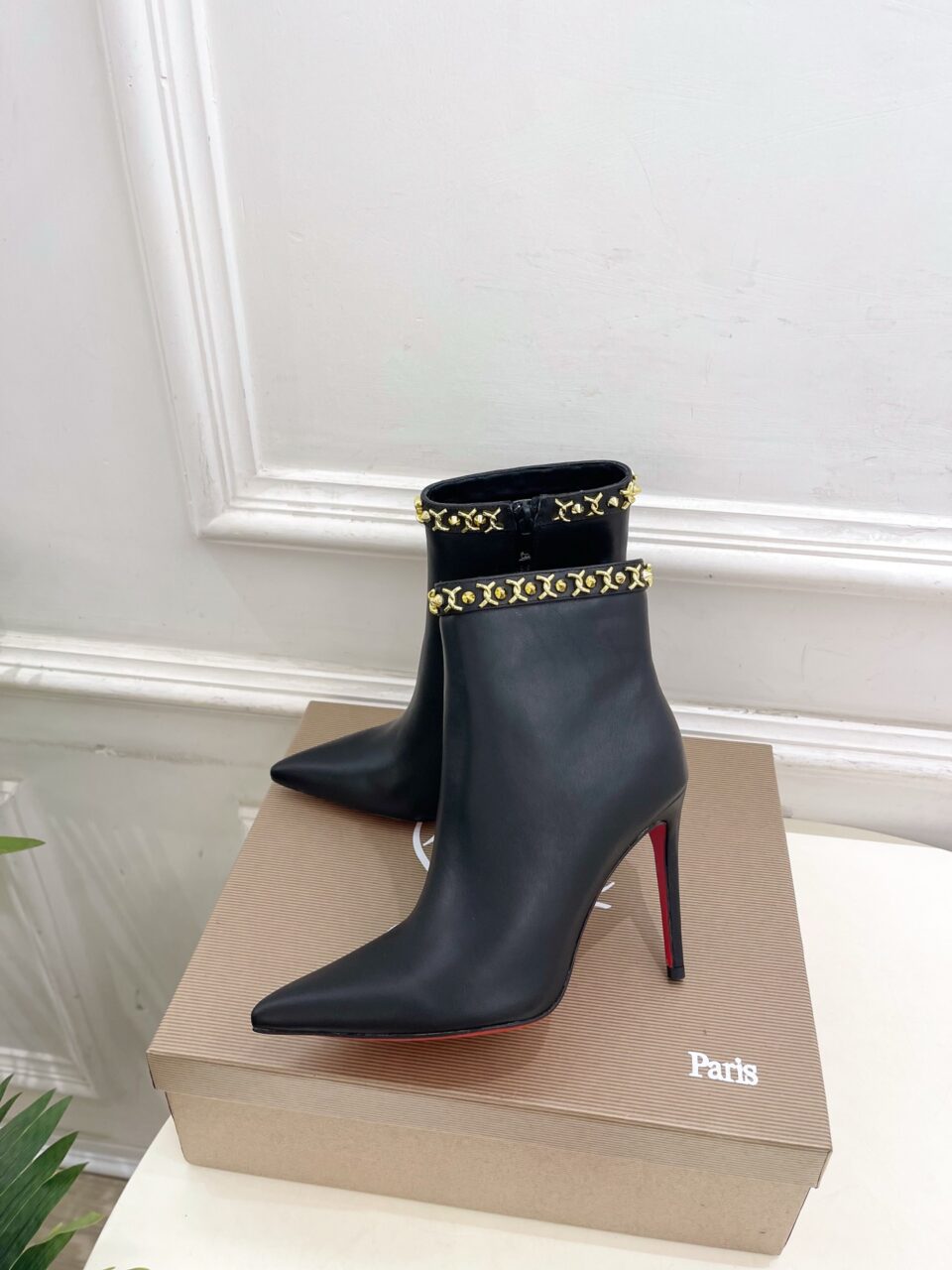 Christian Louboutin Black Booty Chain 100mm Boots