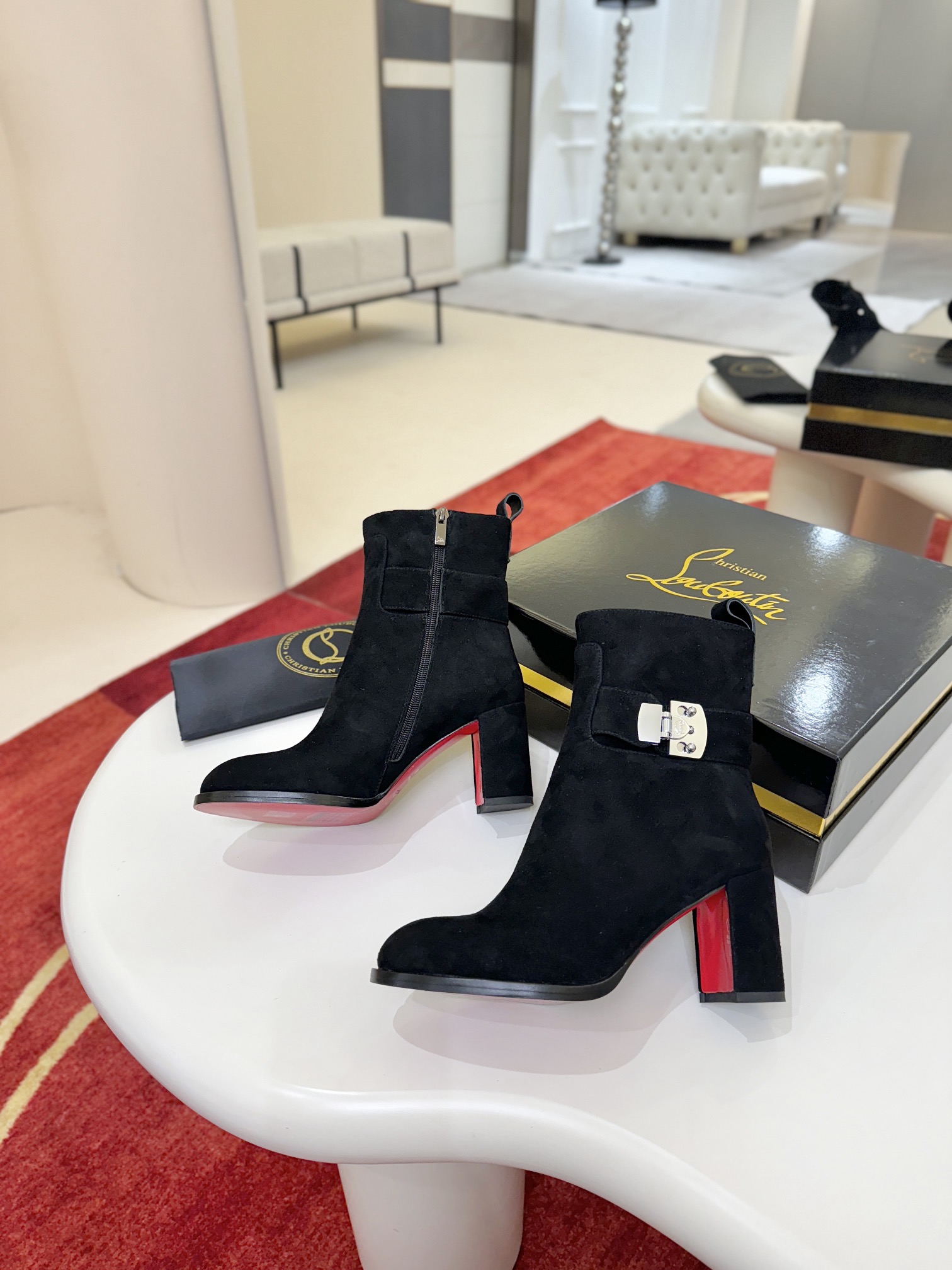 Christian Louboutin Booty Lock 70 mm – Black Suede 6