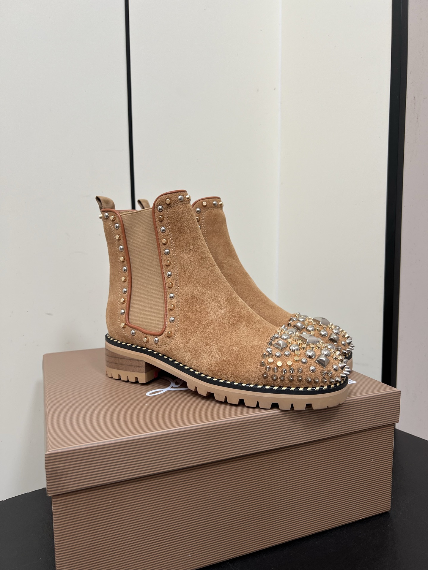 Christian Louboutin Chasse A Clou Studded Cap Toe Chelsea Booties - Suede 2