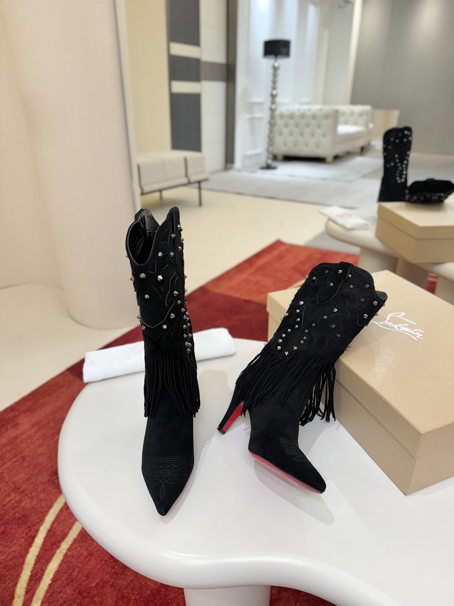 Christian Louboutin Santia Fringe 85 mm Boots 12