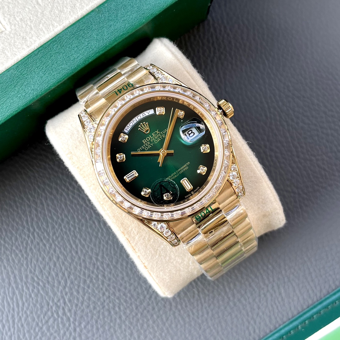 Rolex Day-Date 40 Oyster Perpetual – Green Dial Diamond-Set Watch