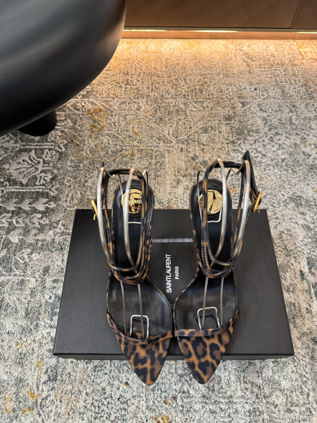 YSL SAINT LAURENT Amber Lace-Up Pumps in Leopard Print