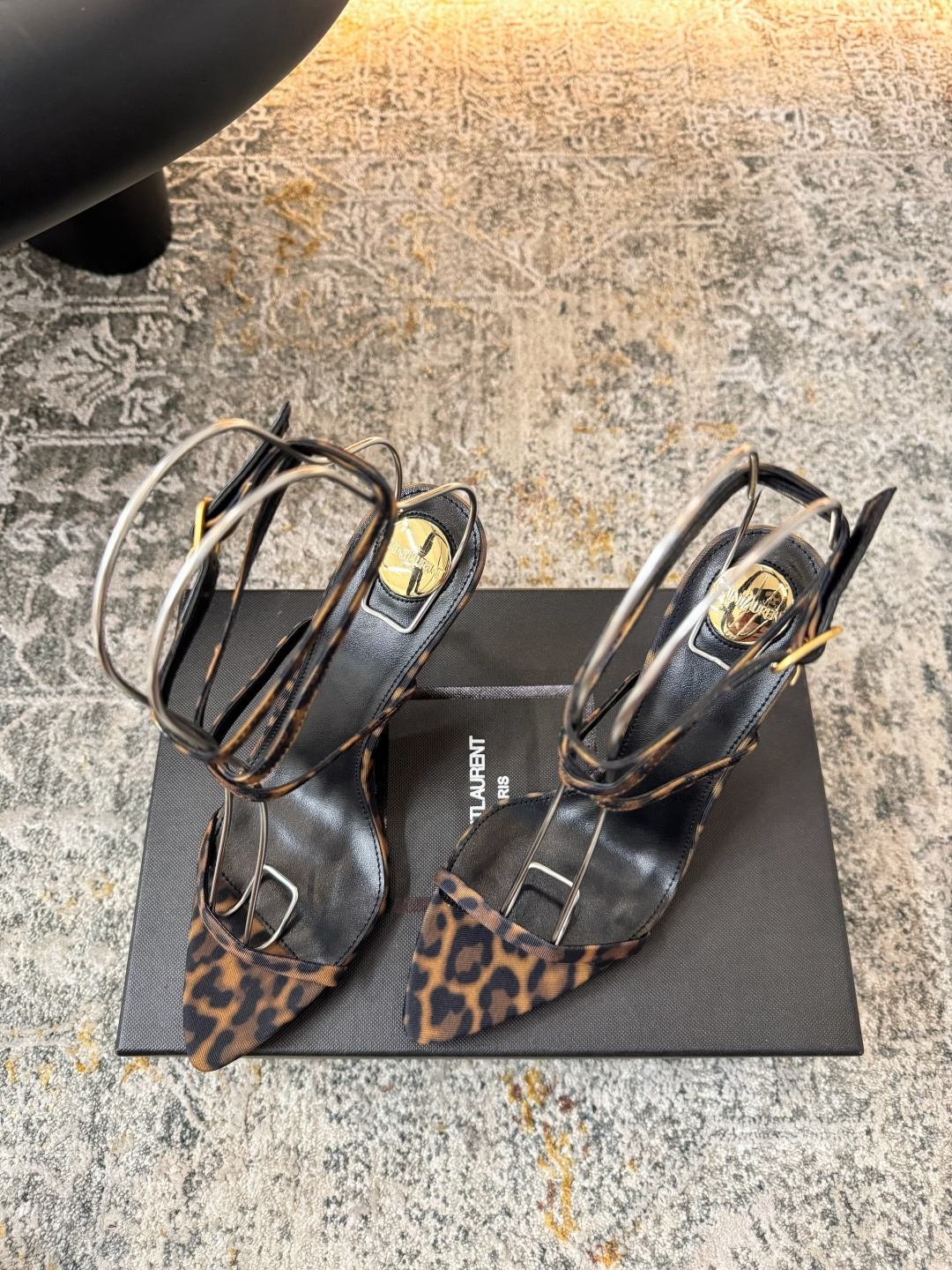 YSL SAINT LAURENT Amber Lace-Up Pumps in Leopard Print