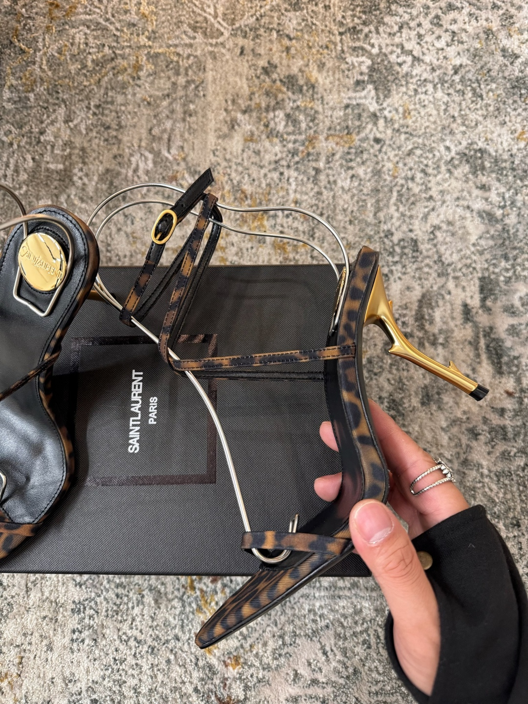 YSL SAINT LAURENT Amber Lace-Up Pumps in Leopard Print