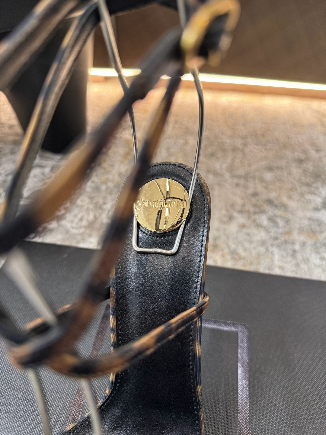 YSL SAINT LAURENT Amber Lace-Up Pumps in Leopard Print