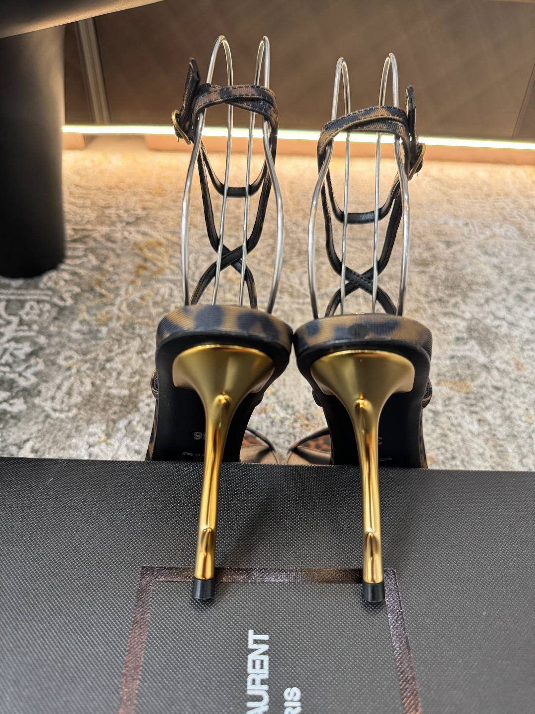 YSL SAINT LAURENT Amber Lace-Up Pumps in Leopard Print