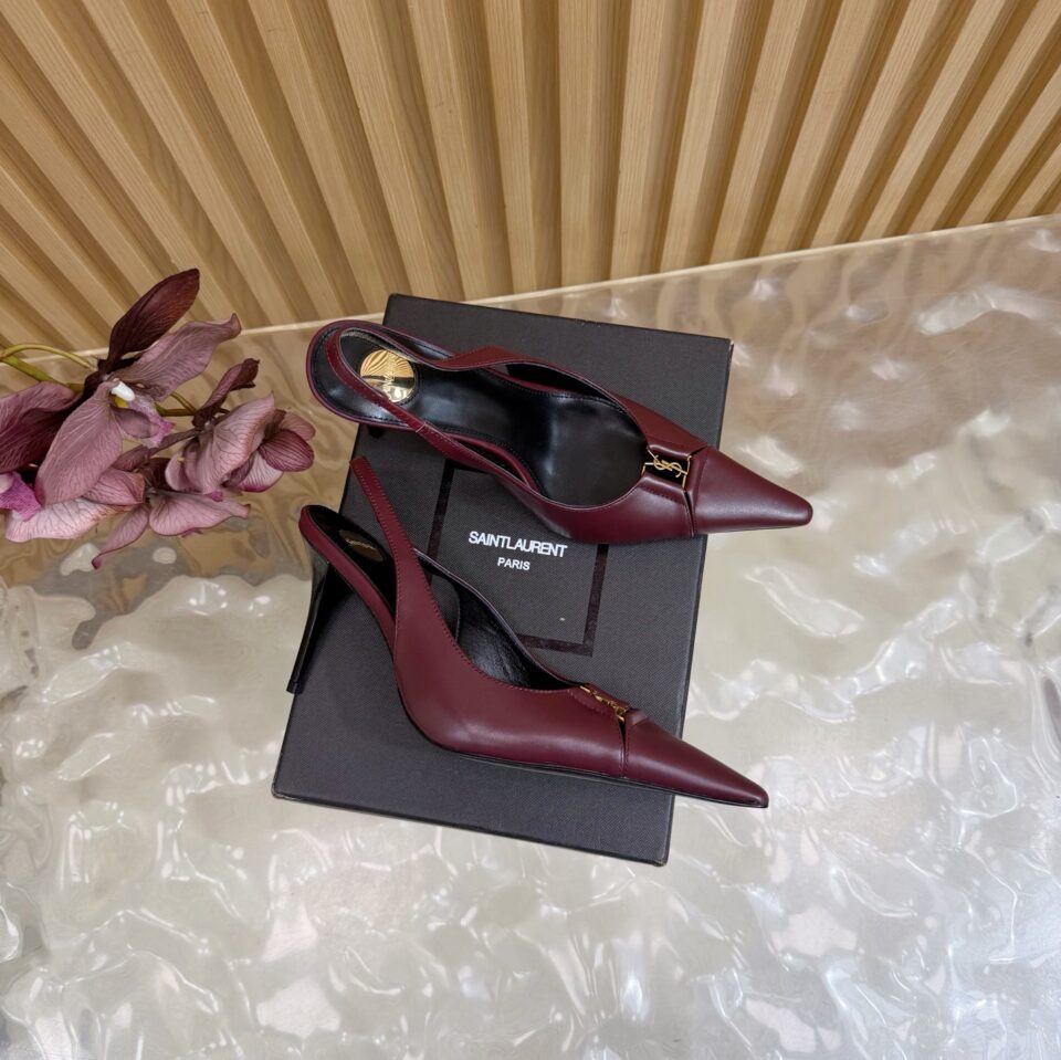 YSL SAINT LAURENT Babylone Leather Slingback Pumps