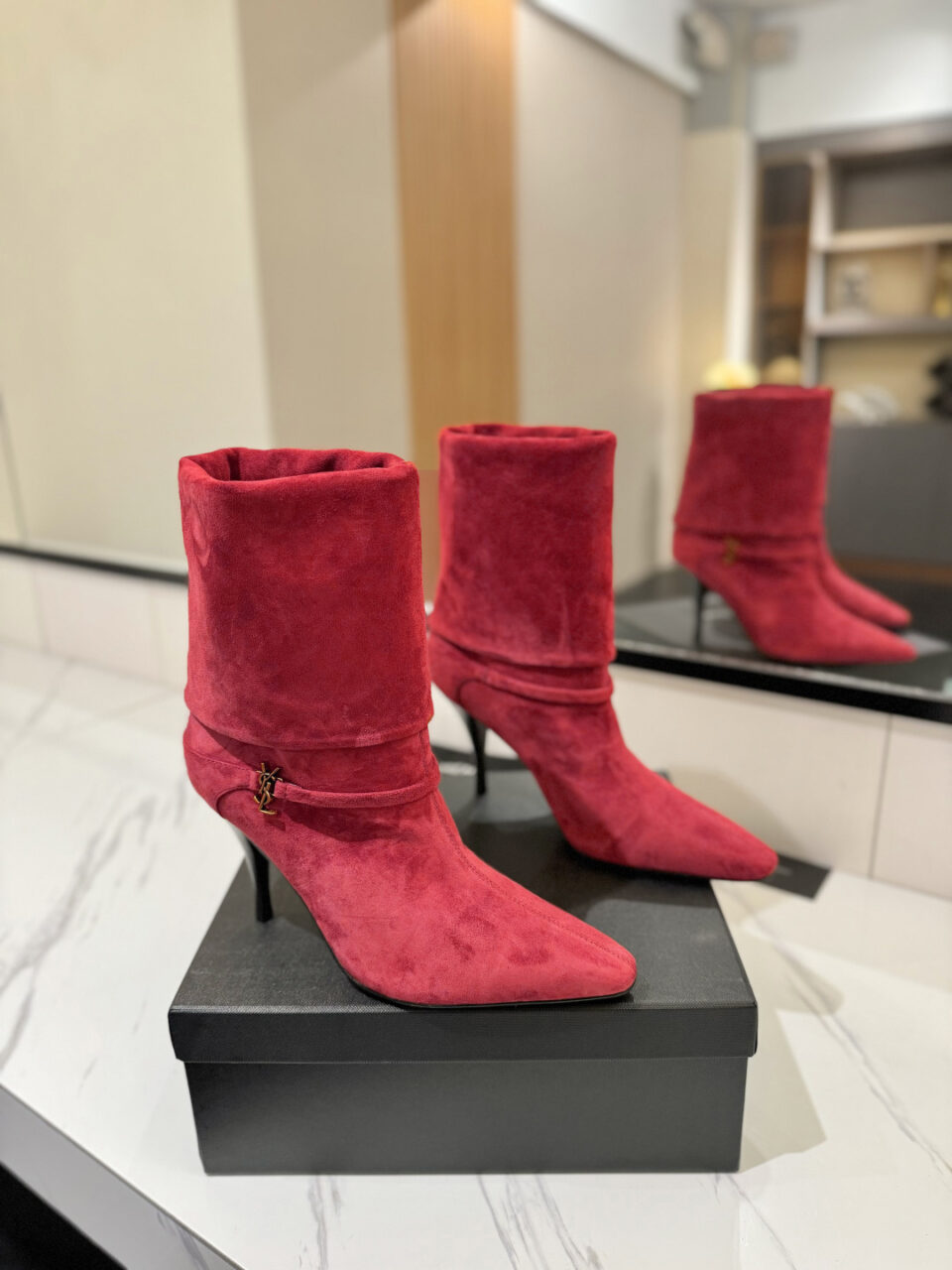 YSL Saint Laurent Vicky 90 Suede Ankle Boots
