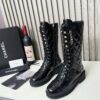 Chanel Quilted Lace-Up Combat long Boots 7