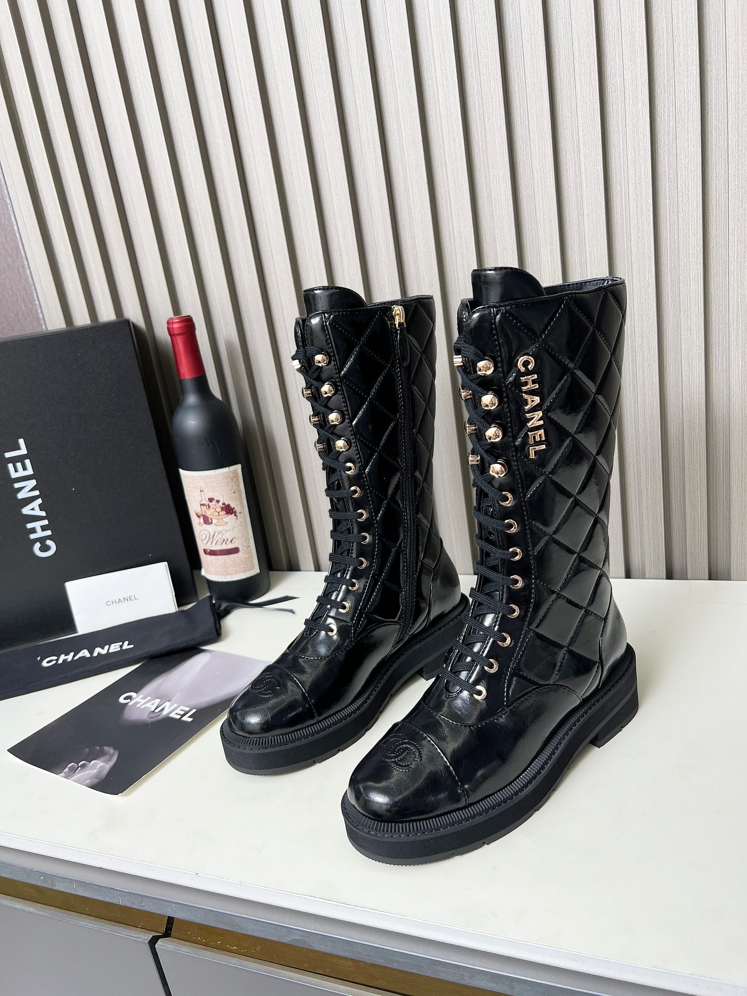 Chanel Quilted Lace-Up Combat long Boots 7