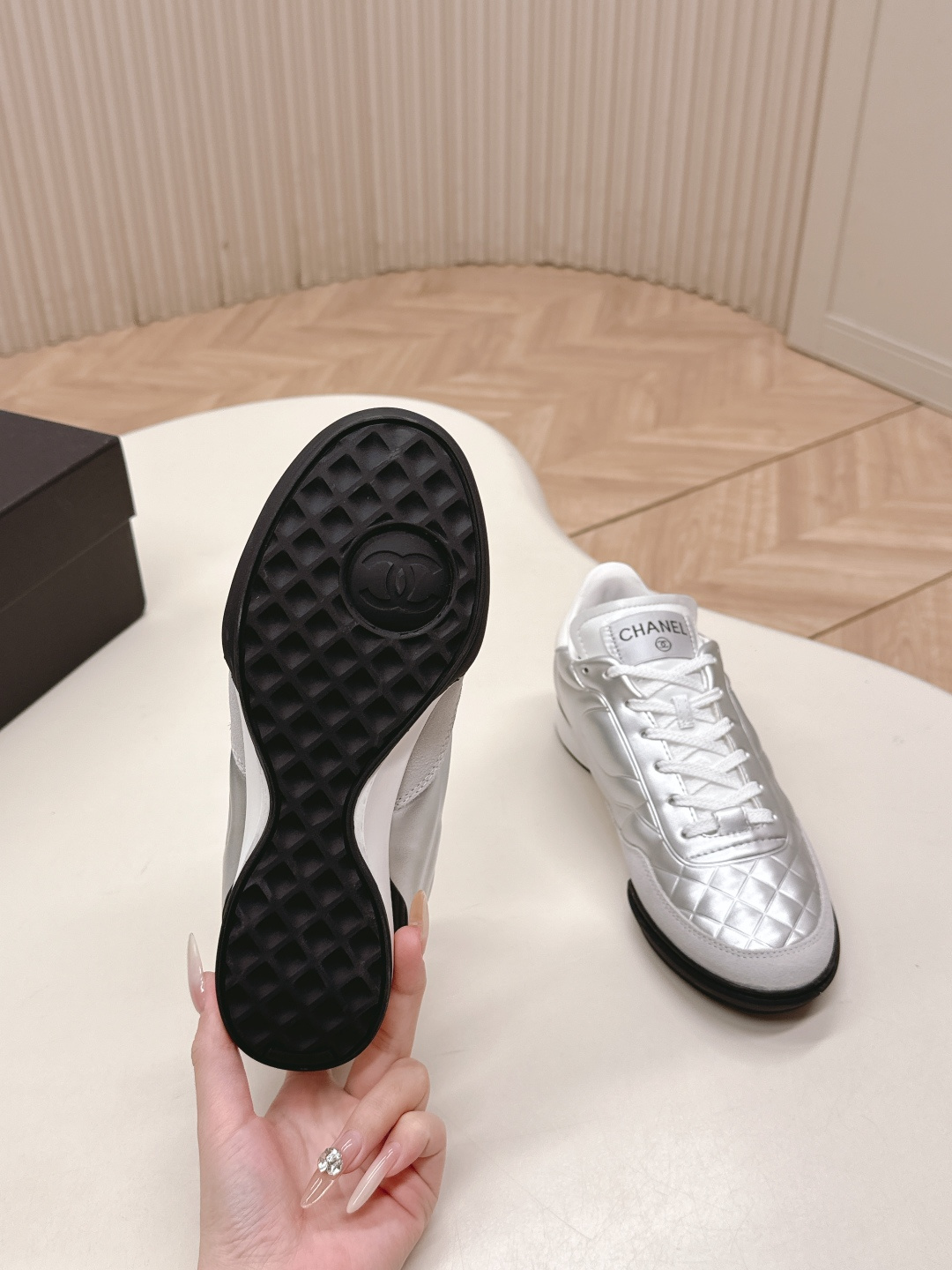 Chanel Quilted Metallic Lambskin Sneakers 8