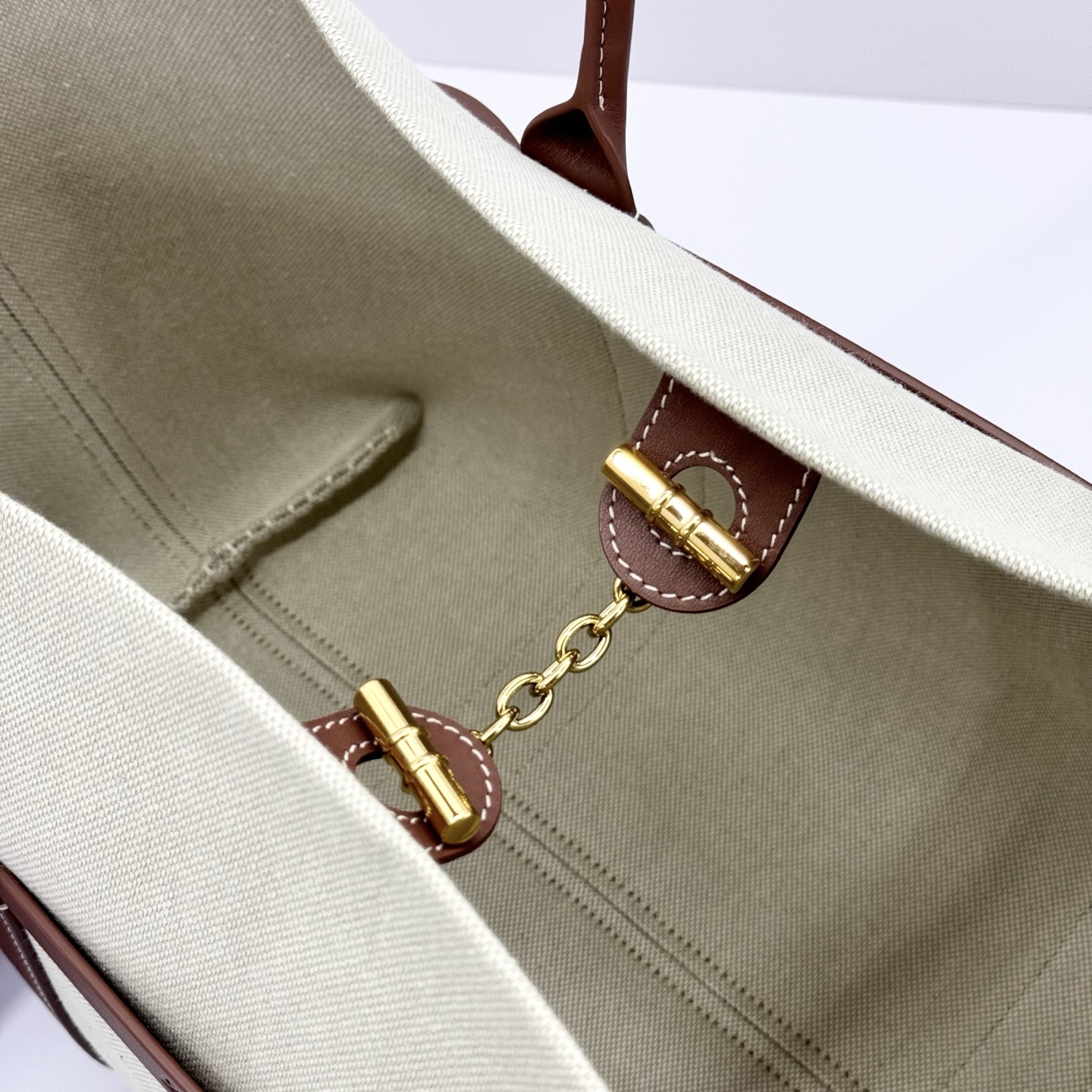 Loro Piana Ghiera Large Canvas & Leather Shopper Tote Bag 6