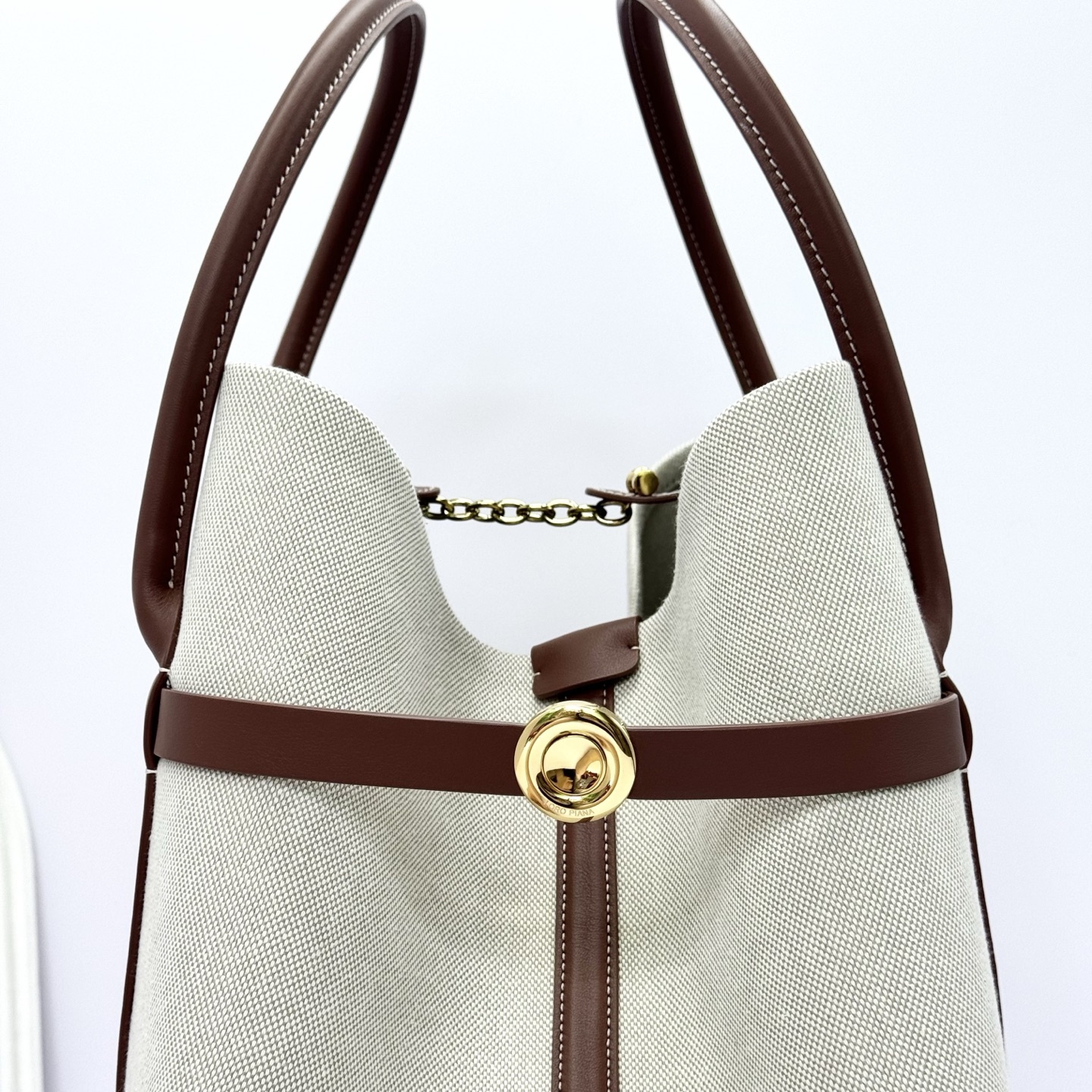Loro Piana Ghiera Large Canvas & Leather Shopper Tote Bag 8