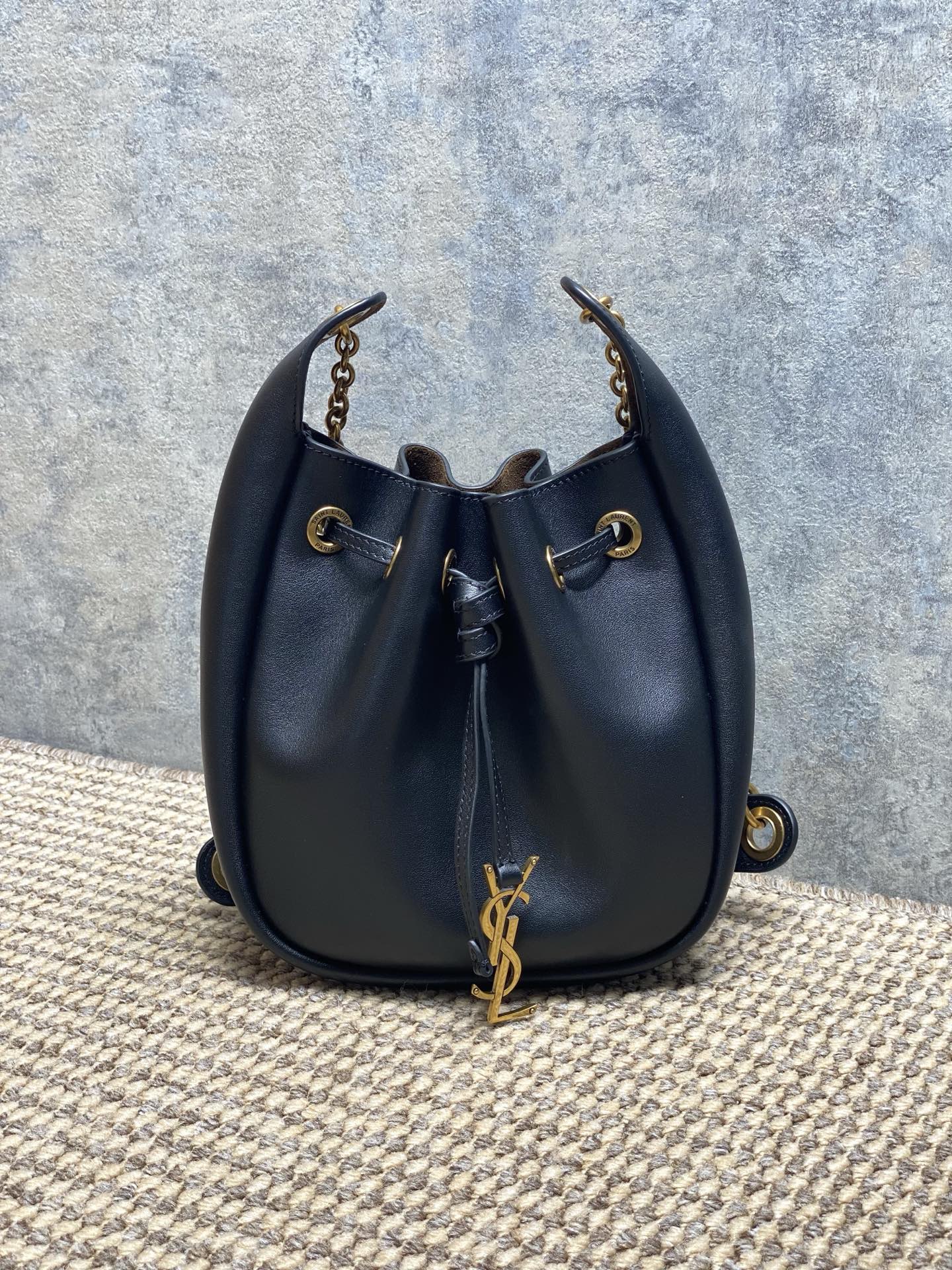 Saint Laurent Cassandre Drawstring Leather Shoulder Bag 9