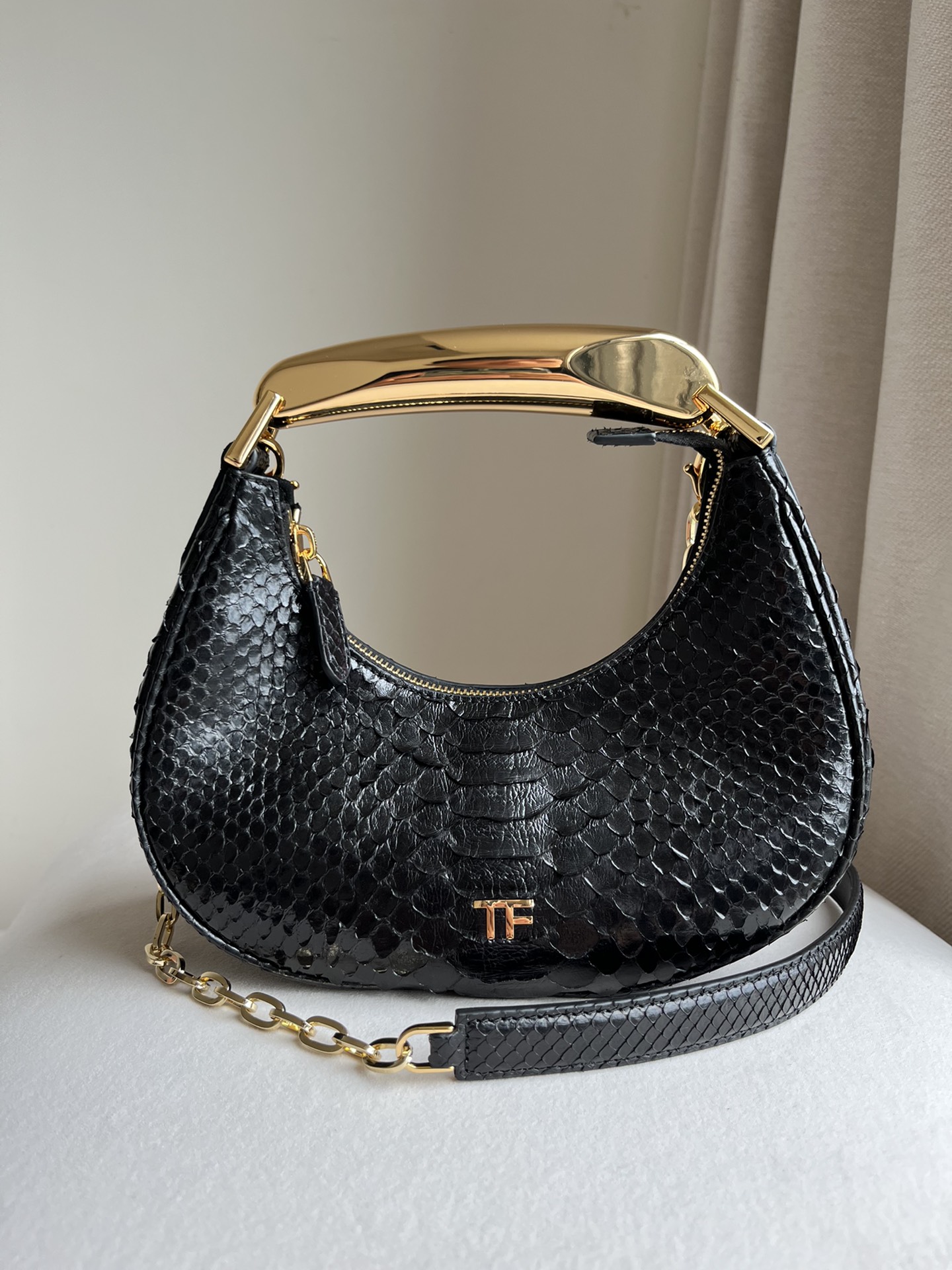 Tom Ford Bianca Mini Hobo Bag in Black Python-Embossed Leather 1