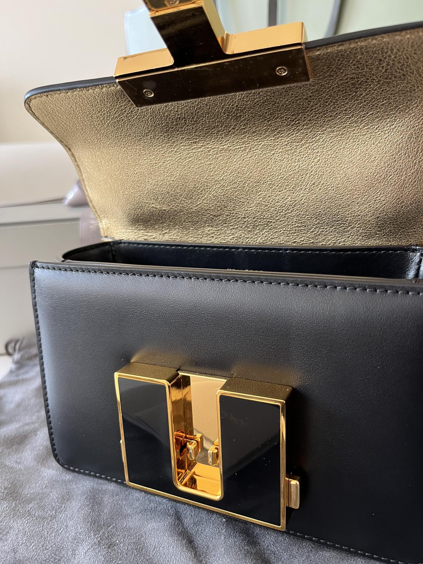 Tom Ford Laminated Calf Shoulder Bag in Black and Gold 6